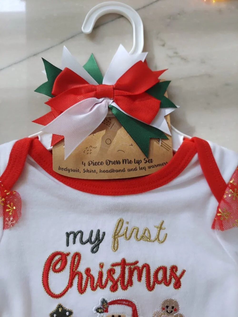 So cute! Holiday 4pc Baby Girl MY FIRST CHRISTMAS Outfit, 9 mos, NWT